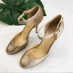 J. Crew Gold Glitter Heels Size 6.5 EUC